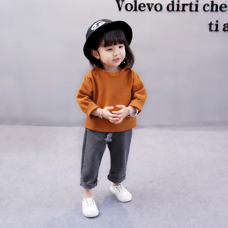 

2-6T Baby Girls Casual Clothing Sets Loose Suit Long Sleeve Spring outwear Soft Cotton Blouse T-shirt+ Harem Pants Clothes