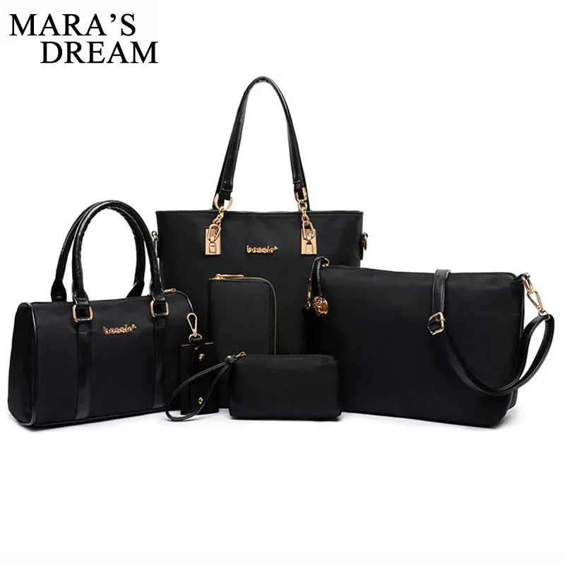 

Mara's Dream 6 Set Bags Handbag + Shoulder Bag + Tote + Wallet + Key Bag Solid Color Zipper Patent PU Leather Bag Women 2018