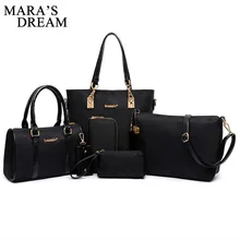 Mara Traum 6 Satz Taschen Handtasche + Schultertasche Tote + Wallet + Schlüsseltasche Einfarbig Reißverschluss Patent Pu-leder Tasche Frauen 2017