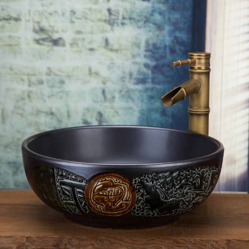 السيراميك الغرور فوق مكافحة حوض جولة الفن حوض غسيل الأوروبي حوض غسيل الحمام الشمال الرجعية مغسلة lo1261620