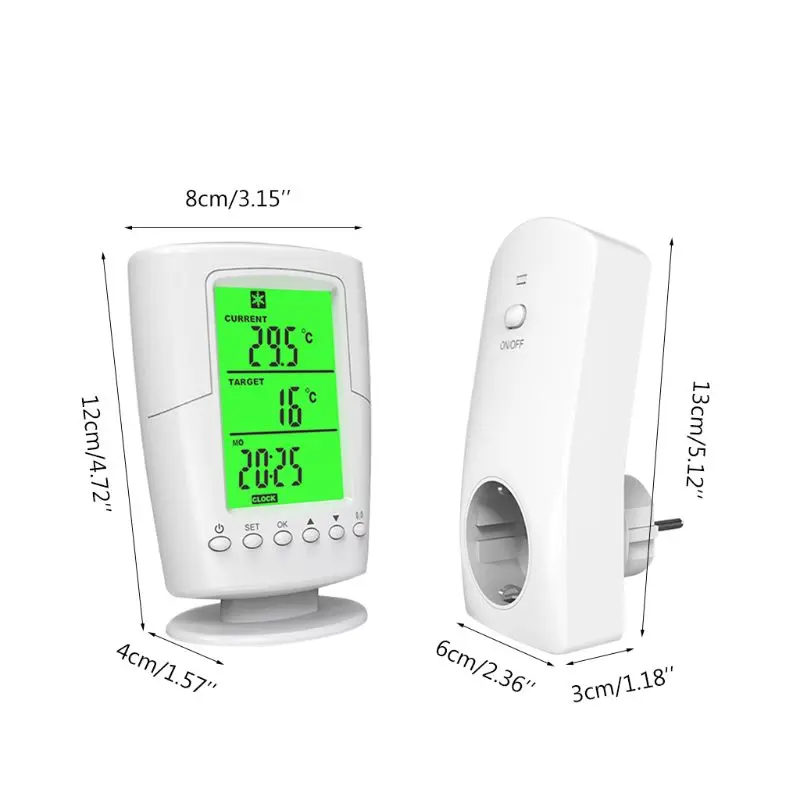 Беспроводной программируемый термостат с управлением гнездом для нагрева и охлаждения с пультом дистанционного управления + ЖК-подсветка