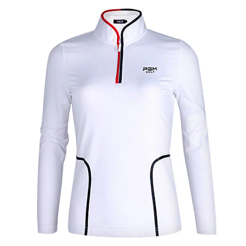 PGM женская рубашка Гольф одежда осень длинный рукав Футболка тонкая талия стоячий воротник одежда для гольфа Высокое качество - Цвет: Белый