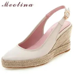 Meotina/Женская обувь туфли на высоком каблуке из натуральной кожи на толстом высоком каблуке Босоножки на каблуке Туфли-лодочки с прозрачной