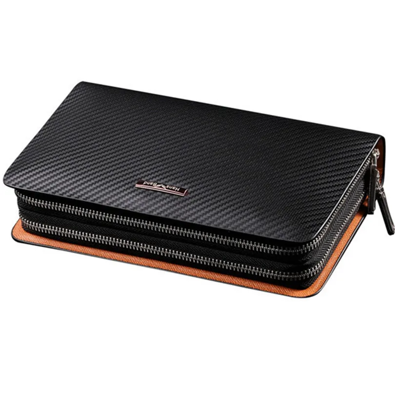 Luxury Men Wallet 2015 Fashion Genuine Leather Bag Handbags Double Zipper Men Clutch Bags Brand Hand Bag Carteira Masculina