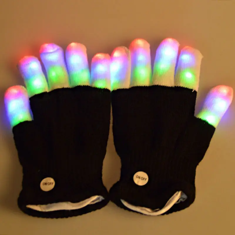Творческий 1 шт. светодио дный Rave мигающий Перчатки Glow 7 Режим Свет кончик пальца освещения черный