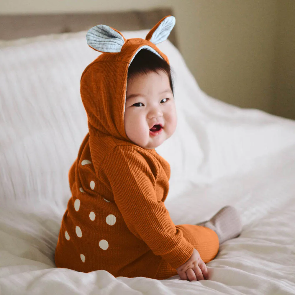 

Infant Baby Boy Girl Romper Long-Sleeved Deer Dot Hooded Ear Jumpsuit Clothes Outfits Toddler Babies Cute Clothing nightclothes