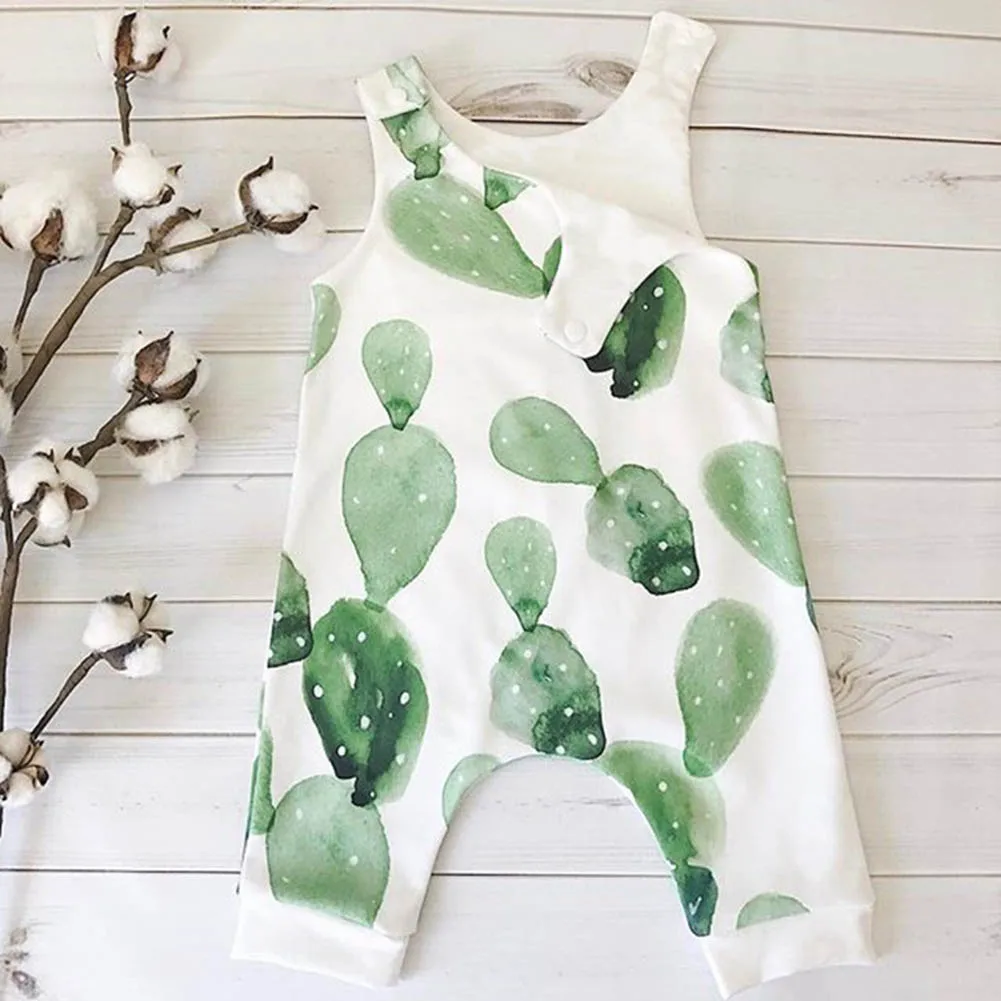 Newborn Infant Baby Girl Boy Cactus Romper Baby Grow Sleeveless Summer Clothes Jumpsuit Playsuit