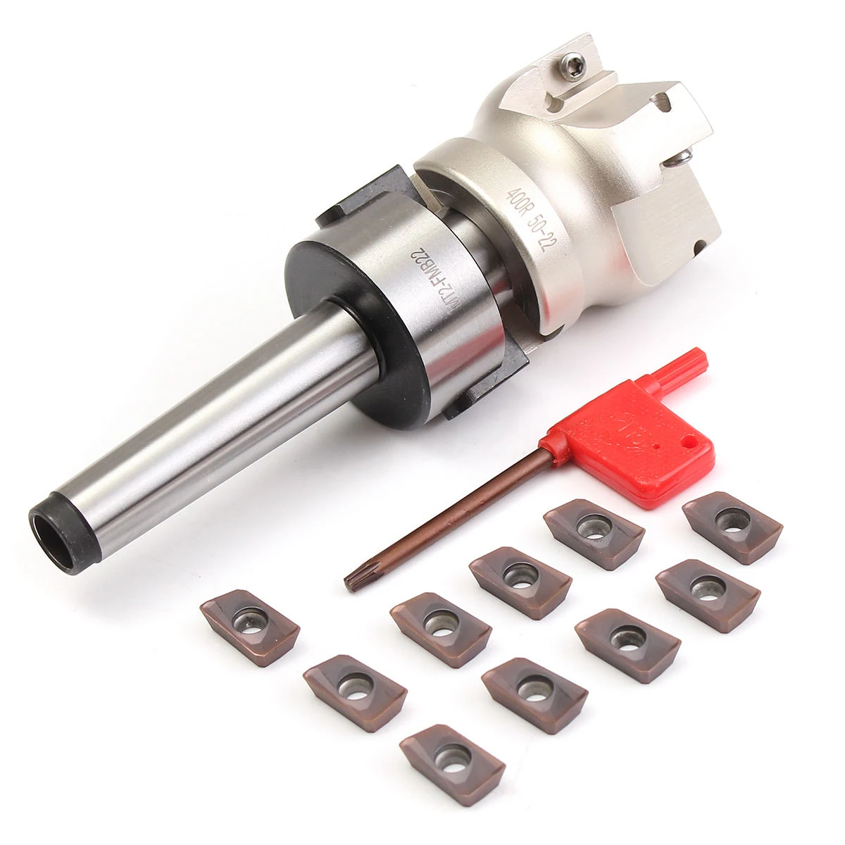 

MT2 M10&50mm Face End Mill Cutter+10 pcs APMT1604 Carbide Insert Wrench CNC