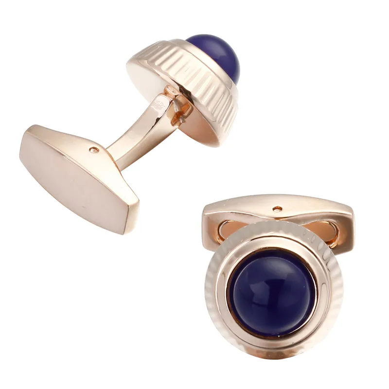 2017 new men's fashion jewelry rose gold Cufflinks round blue zircon Cufflinks wholesale and retail