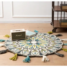 Ковер из плотной хлопковой шерсти ручной работы с кисточкой, круглый ковер для спальни, художественный дизайн, подстилка для окна, диванная подушка, натуральная ткань