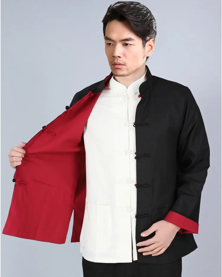 

Black Red Vintage Chinese Two-Face Coat Men Cotton Linen Reversible Kung Fu Jacket Size S M L XL XXL XXXL hombre chaqueta