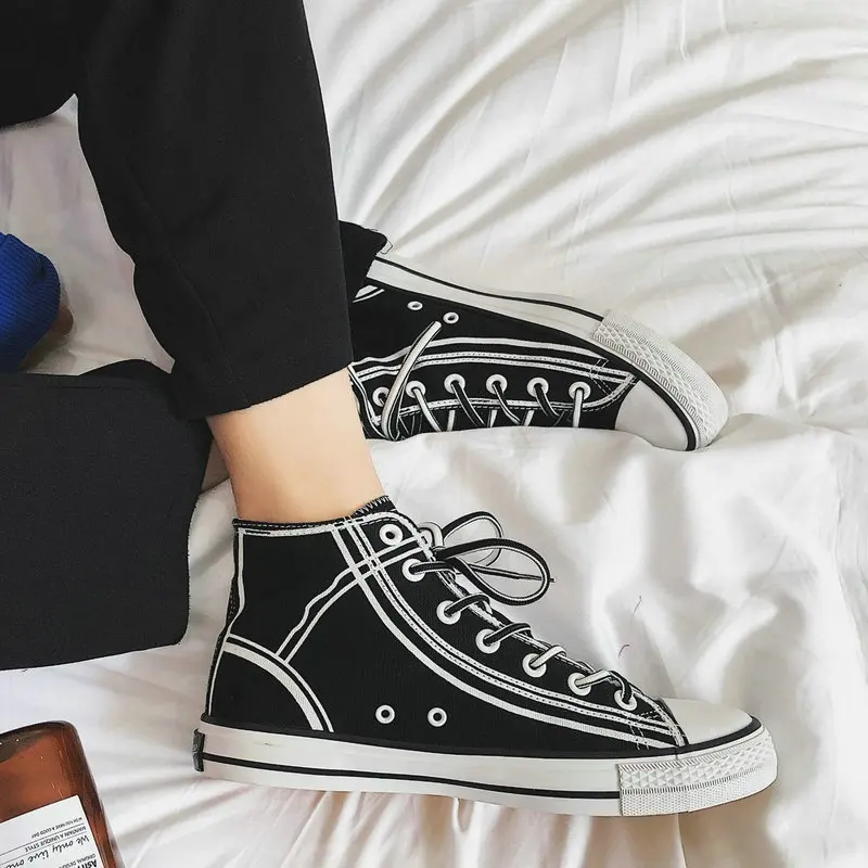 

Fashion Men Vulcanize Shoes Spring/summer Lace-Up Flats Canvas Men Shoes Fashion High Top Casual Comfortable Shoes PA-50