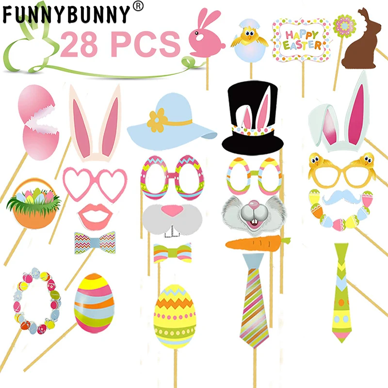 

FUNNYBUNNY Easter Photo Booth Props, Easter Party Decorations DIY Photo Booth Props Kit for Easter Party Supplies