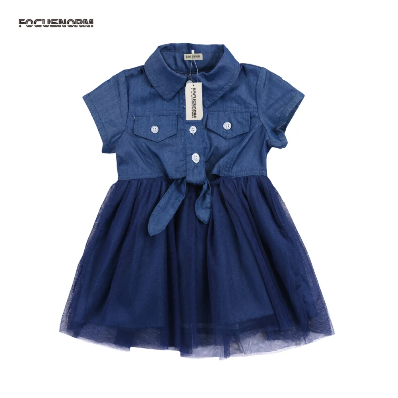 

cool 2018 Kids Baby Girls Spring Autumn Dresses Jeans Princess Floral pocket clothes Lace Denim Toddler Short Sleeve Dress 2-7Y