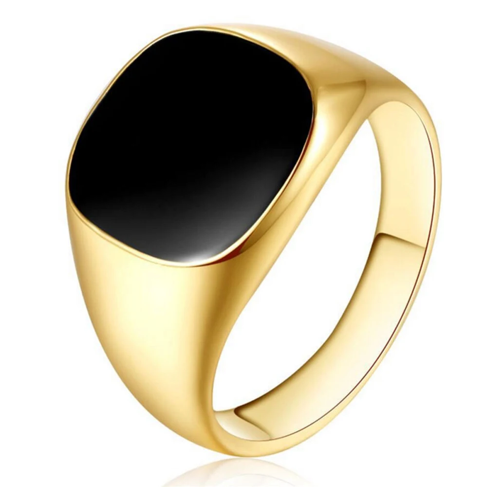

Men Vintage Rings Gold Silver Plated Black Enamel Rings Punk Classic Black Drip Imitation Black Stones Male Enamel Ring Jewelry