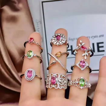 

MeiBaPJ 9 New Styles Natural Tourmaline Gemstone Colorful Stone Ring for Women Real 925 Sterling Silver Charm Fine Jewelry