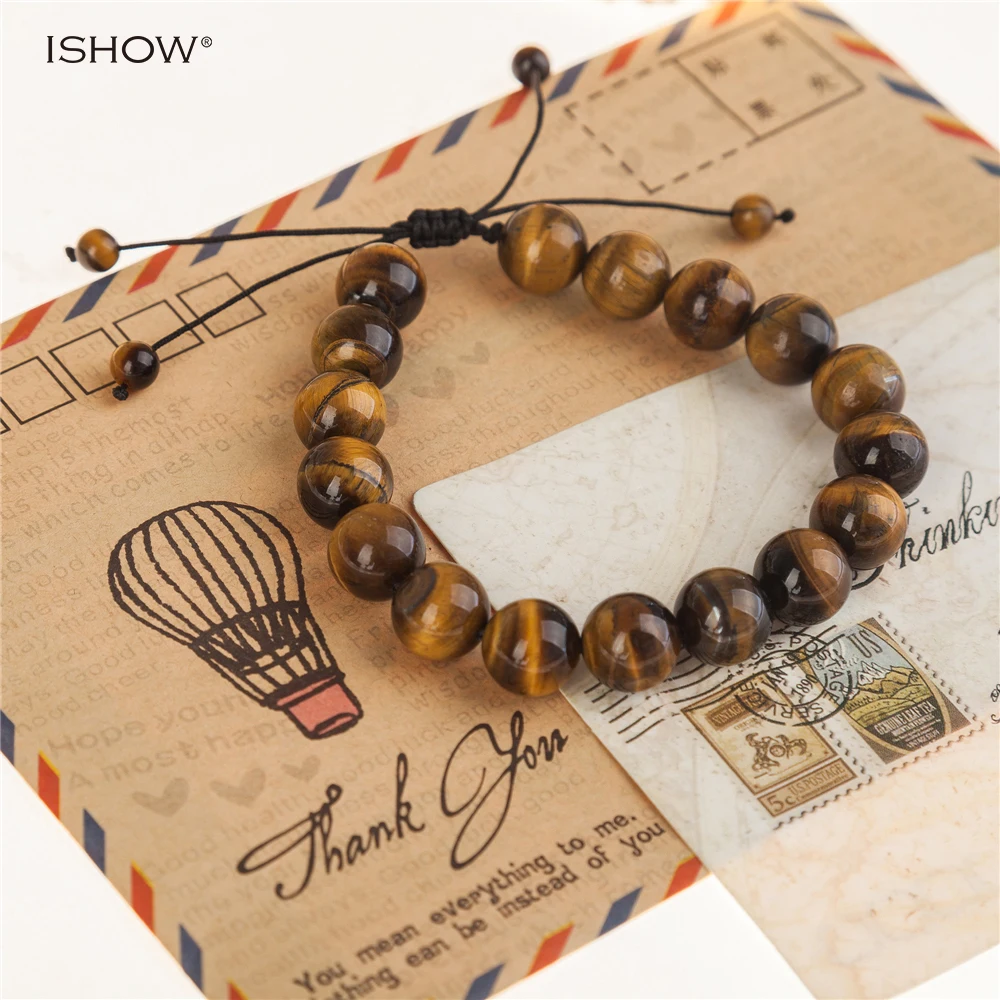 12 mm Stone Mens Bracelet Top Quality Nature Tiger Eyes Bracelet