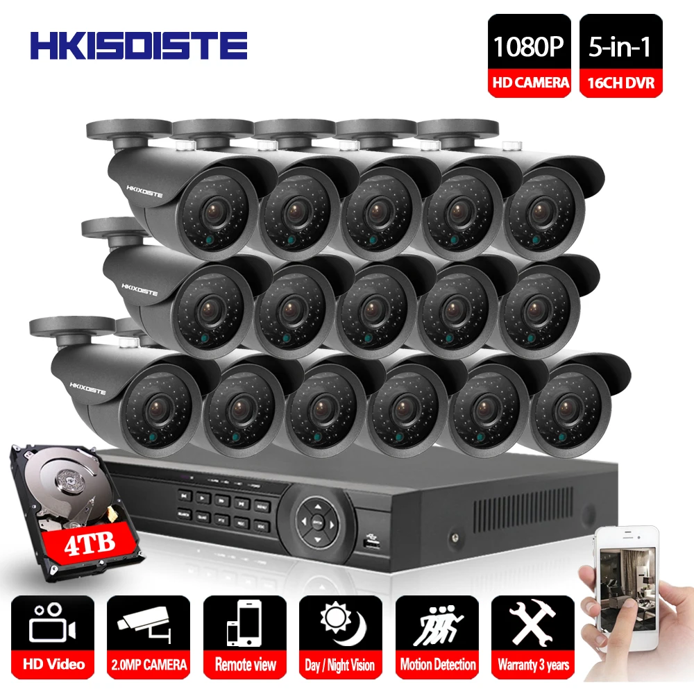 16CH AHD DVR 16 шт. 2.0MP 1080 P камера видеонаблюдения системы открытый водостойкий ИК Ночное Видение HD комплект 1080 P