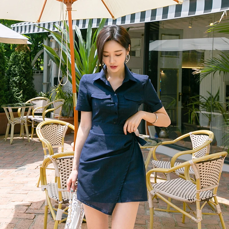 

Casual Turn-down Collar Single-breasted Women Playsuit Short Sleeve Lace Up Irregular Female Romper 2019 Summer Jumpsuit femme