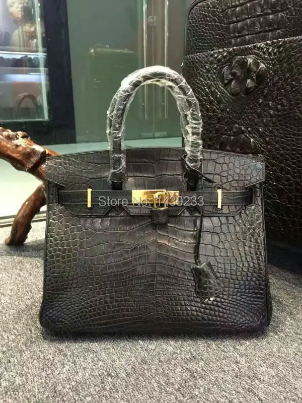 

100% Real/Genuine Crocodile Skin Belly parts Womens Tote Handbag, alligator skin lady tote black customized production service