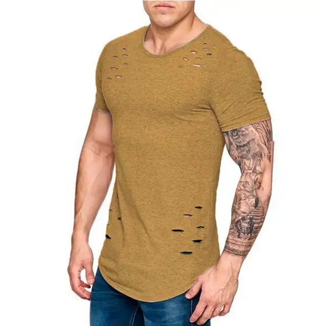 2021 New Summer Short Sleeve T Shirt Men Fashion Hole