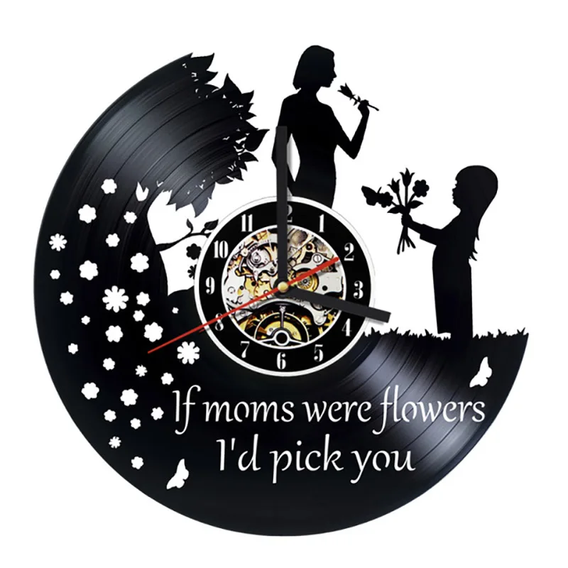 Happy Mother's Day 3D Record Clock Vinyl Record Wall Decor Hollow