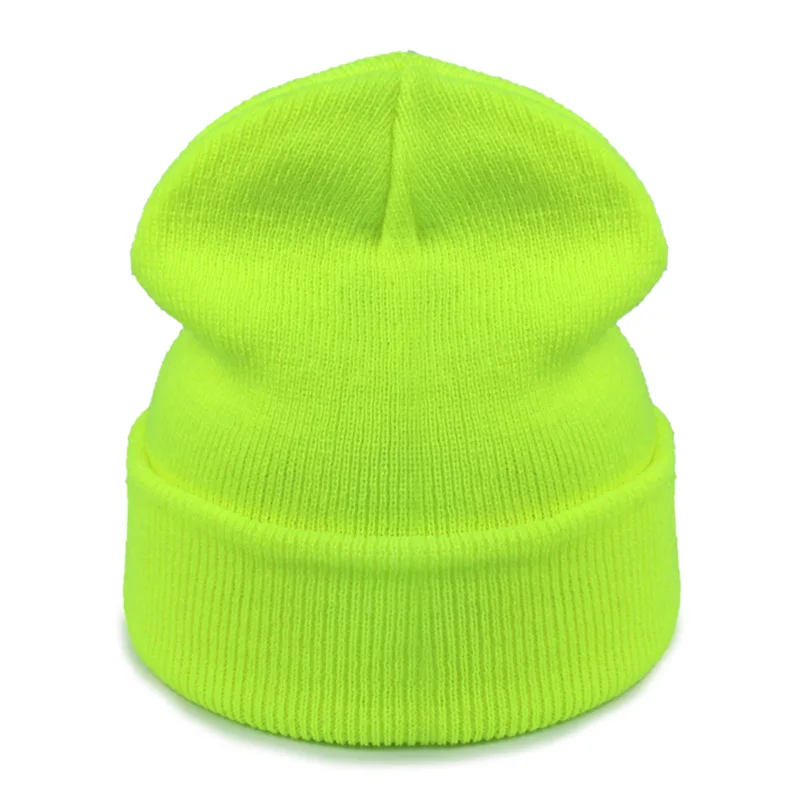 Новинка, модная зимняя шапка для женщин и мужчин, шапка Skullies Beanies, теплые шапки унисекс, вязаные шапки для мужчин, шапки бини, простая теплая мягкая шапка - Цвет: Fluorescent green