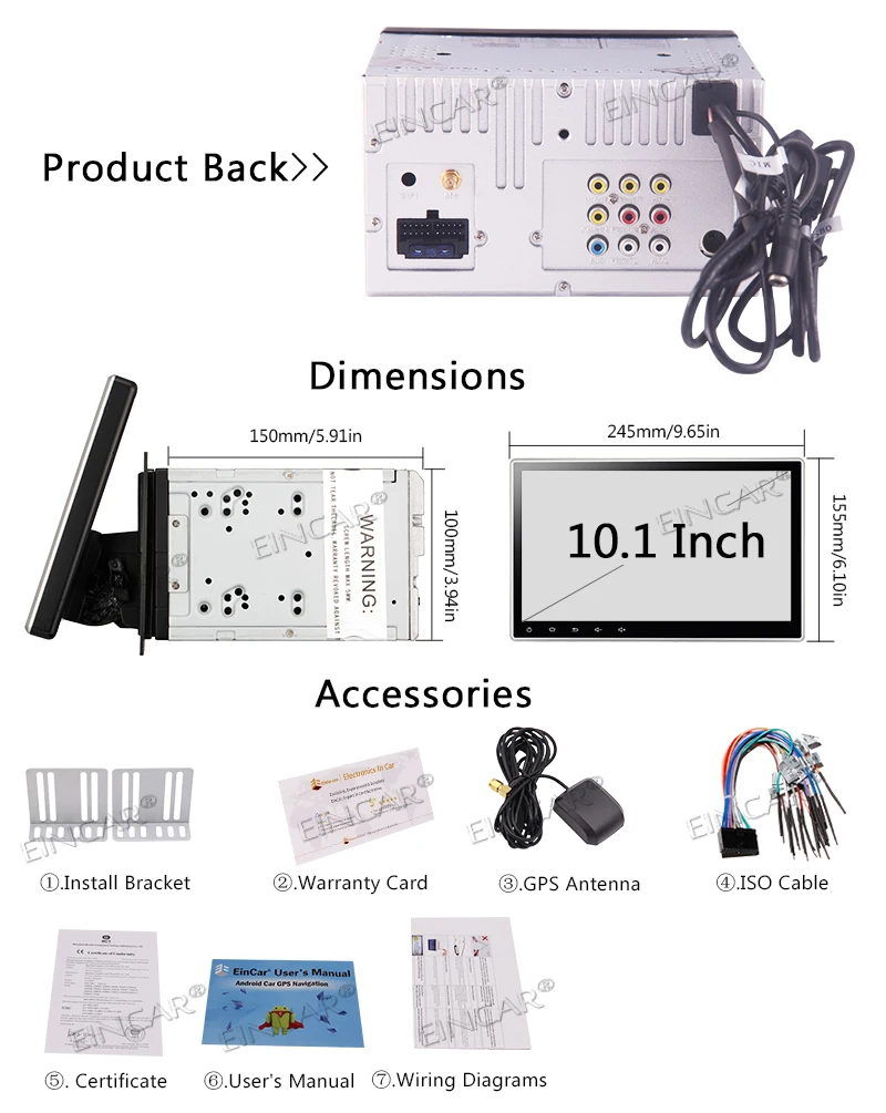 Perfect Eincar 10.1 inch Android 7.1 System Car Stereo Double 2 Din in Dash GPS Navigation Bluetooth Head Unit Support Phone Mirror link 5