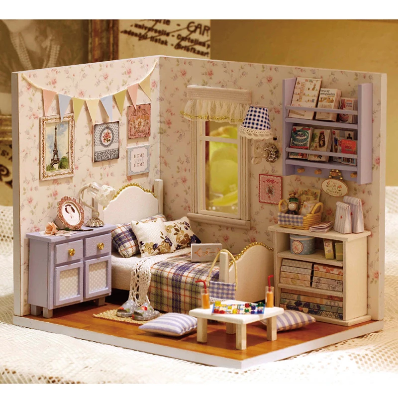 1:12 Miniature Doll Furniture Dollhouse Kit Dollhouse Toy Wooden Display Cabin for Dollhouse Double Drawer Cabinet