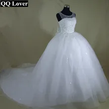 QQ Lover 2017 New Romantic Crystals Beaded Bow Wedding dress Bridal Gown Custom made Plus Size Vestido De Noiva