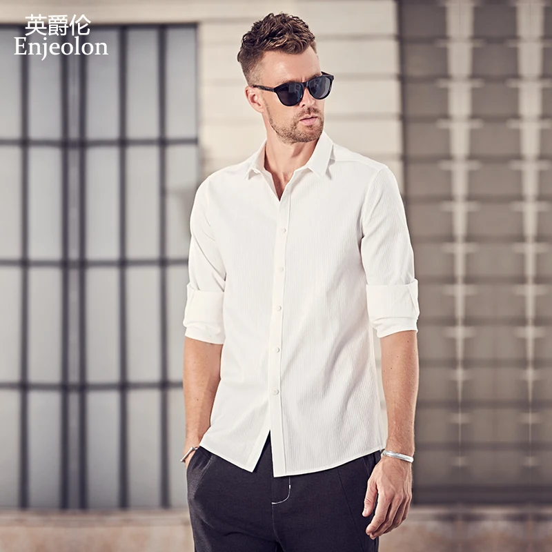 

Enjeolon brand solid shirt Men casual shirts man Blouse cotton Long Sleeve shirts Base casual Shirt Men 3XL Clothes CXCY2361