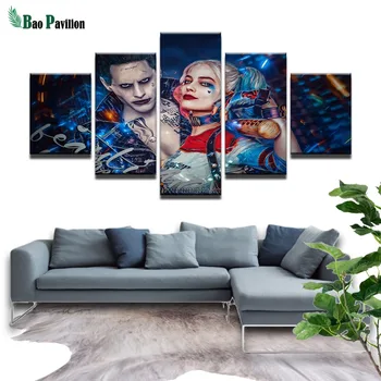 

5 Panel Suicide Squad Joker With Harley Quinn Modern Home Wall Decor Canvas Picture Art HD Print Painting On Canvas Artworks