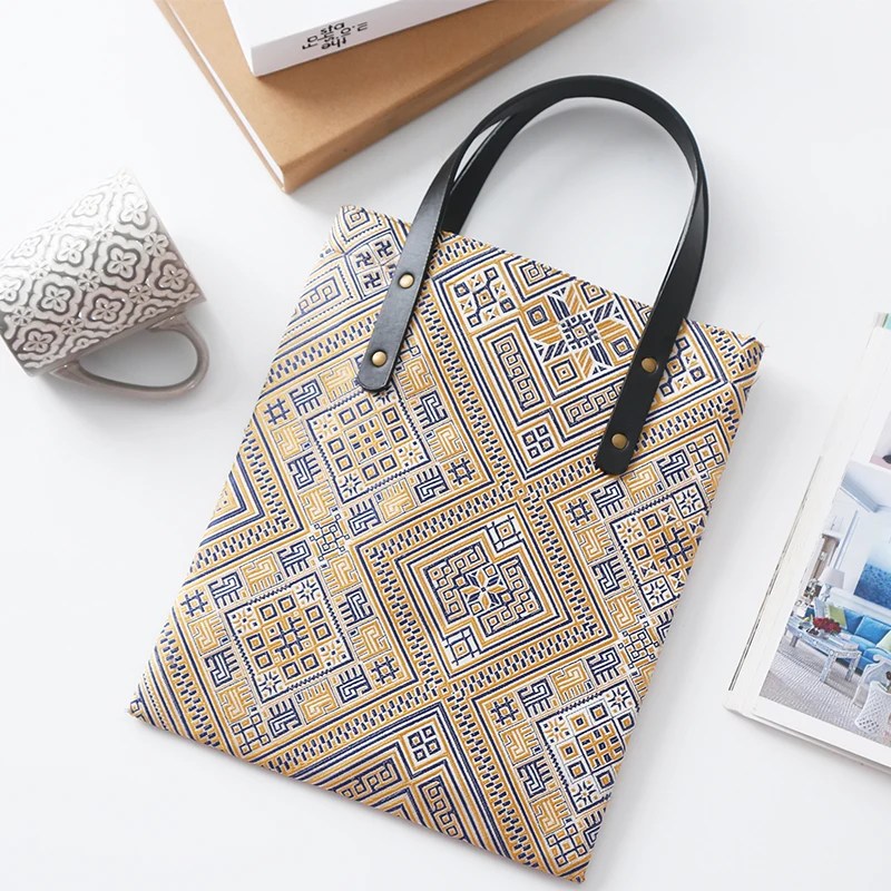 

MENOGGA Ecobags New Cotton Bag Retro Design Brocade Pattern Khaki Reusable Shopping Bag Unisex Tote Grocery Bag Free Shipping