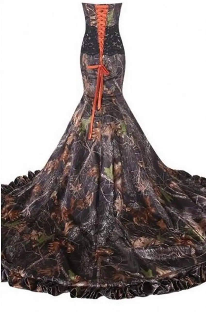 camo mermaid wedding dress