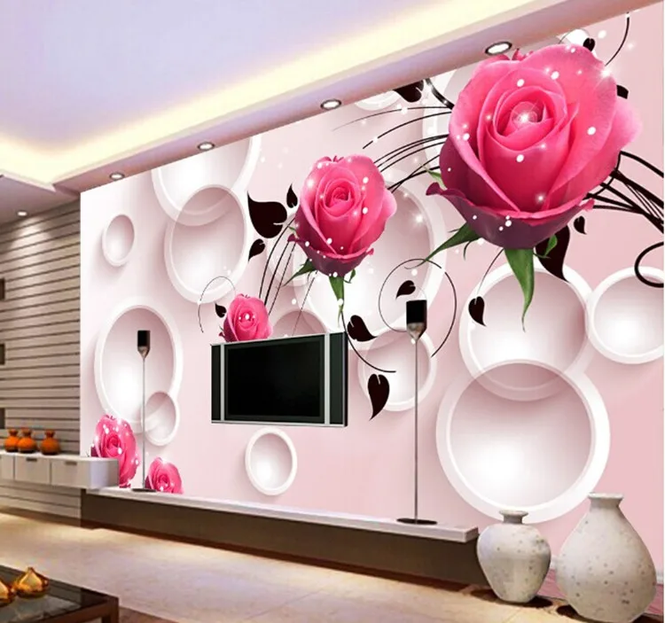 Abstract Circle Purple&Pink Flower Mural 3d Wall Mural ...