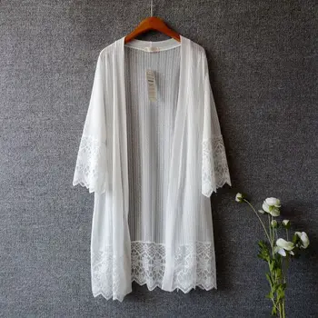 

Sweet lace women cardigan Three Quarter Sleeve sun protection long seaside beach outside air conditioning shirt loose large size