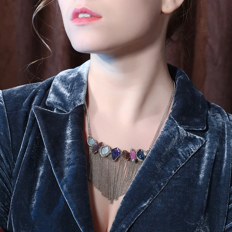 

Irregular geometry waterfall tassel pendant necklaces for women long necklace