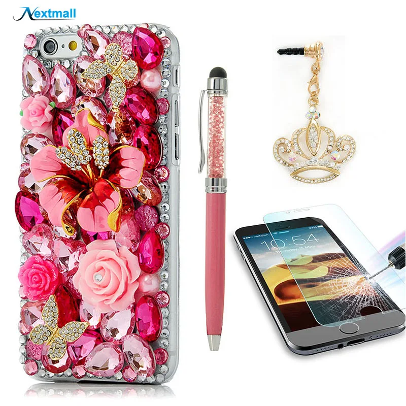imágenes para 3D de Lujo de Bling Del Brillo Del Diamante Duro Volver Funda Para el iphone 6 4.7 "+ Vidrio Templado Protector de Pantalla de Cine + Enchufe del polvo + Stylus Pen imágenes para 3D de Lujo de Bling Del Brillo Del Diamante Duro Volver Funda Para el iphone 6 4.7 "+ Vidrio Templado Protector de Pantalla de Cine + Enchufe del polvo + Stylus Pen