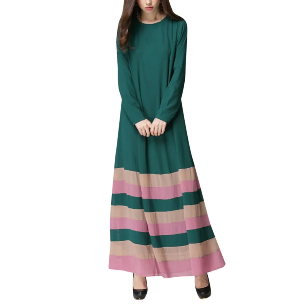 CHAMSGEND мусульманских Женское платье элегантный Дубай Леди Летняя одежда с длинным рукавом плюс Размеры стильные макси Повседневное