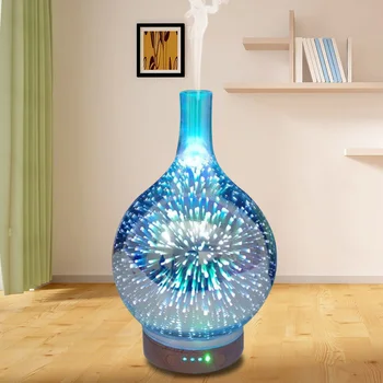 

100ml Creative 3D Led Night Light Glass Wood Grain Vase Shape Ultrasonic Essential Oil Diffuser