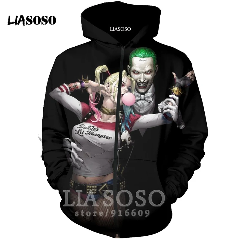 Funny 3D Print Unisex Anime Harley Quinn hip hop clown Sweatshirt joker jacket Harajuku zipper shirt hoodies rock hoodie A125 - Цвет: 11