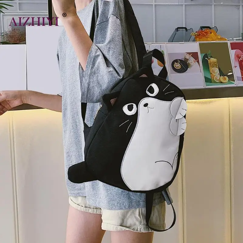 Женский рюкзак, модный, большой, забавный, милый, с рисунком кота, для путешествий, Холщовый ранец для девочек-подростков, с верхней ручкой, сумка на плечо, mochila feminina