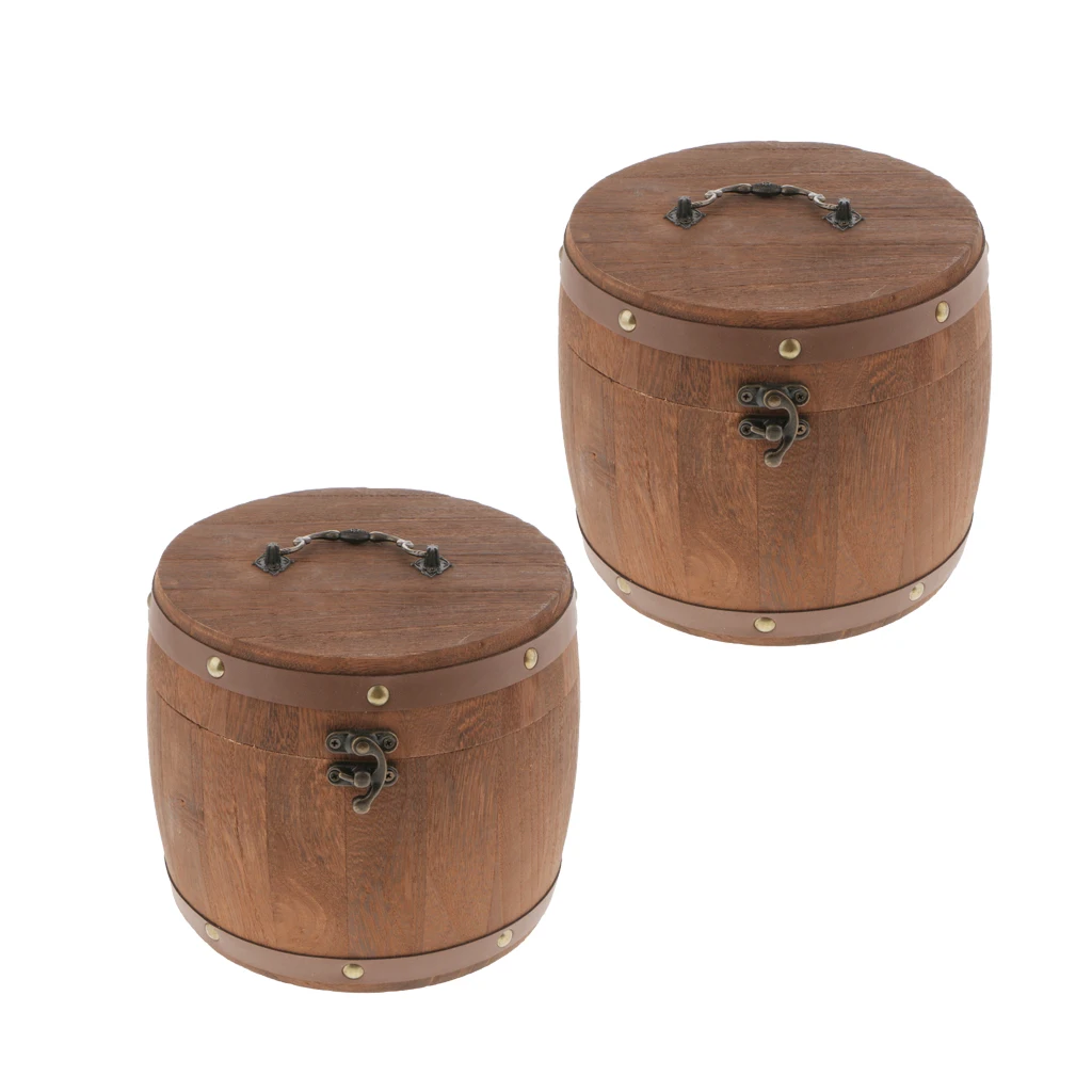 2Pcs 18x16cm Vintage Wooden Sealed Storage Cans Food Storage Canister Tea Coffee Spice Bean Flour Herbal Container Caddy