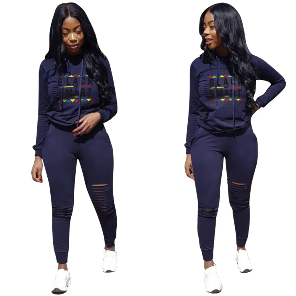 

Autumn Fashion Sexy Bodycon Jumpsuit Letter Print Overalls For Women Hooded Sexy 2 Pieces Women LD8196