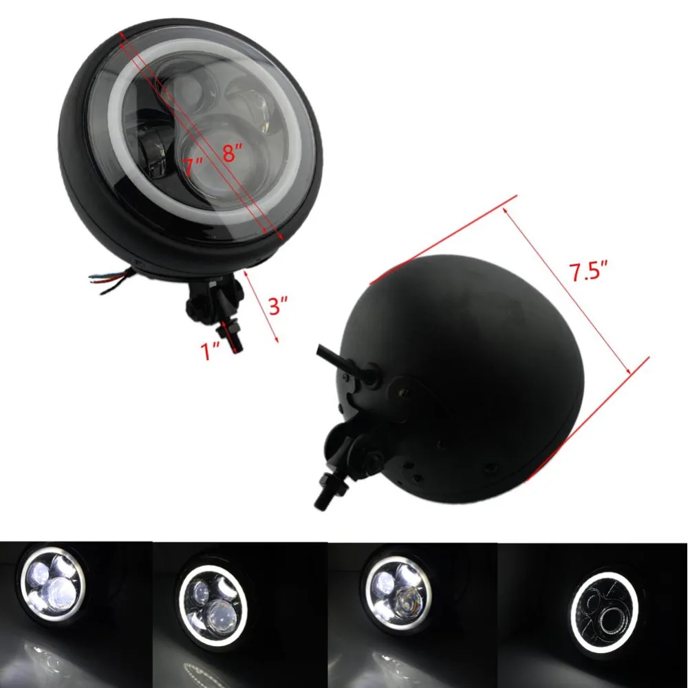 Headlight Housing Projector Angel Eye Hid Hi/lo 7" Round Led Buttom