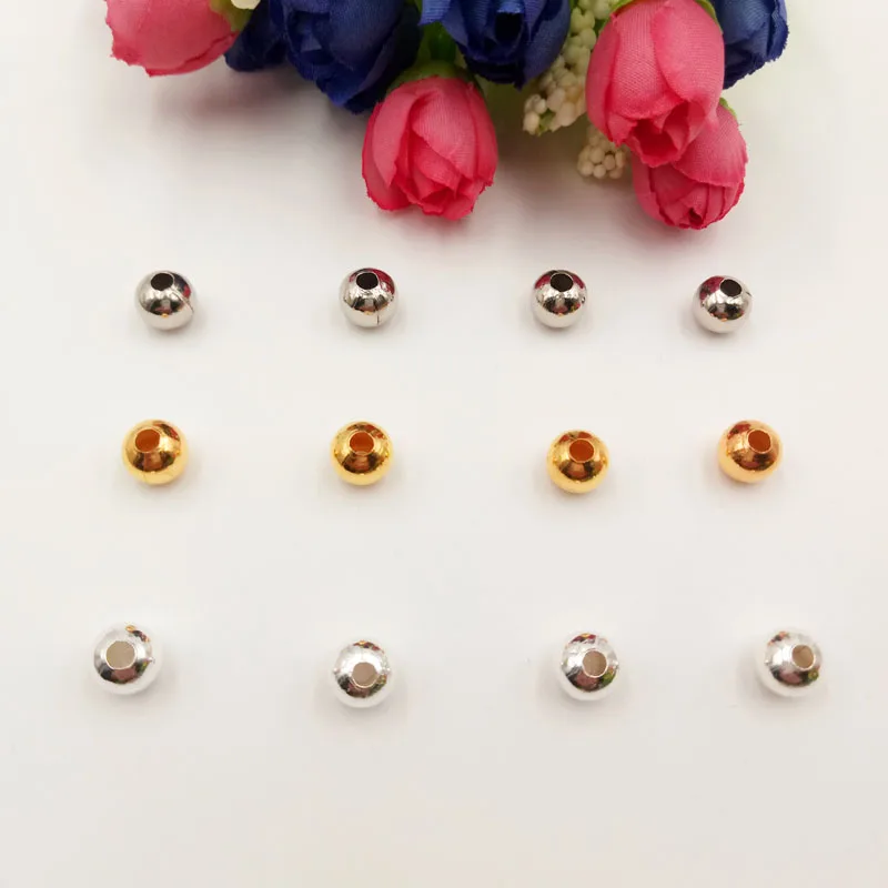 

50pcs 4/6/8mm Gold/Silver/White K Round Large Hole Loose Spacer Beads For DIY Bracelets Necklaces Jewelry Making Accessories