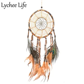 

Peacock Feathers Dreamcatcher Creative DIY Handmade Bamboo Circle Dream Catcher Pastoral Style Home Hanging Decor