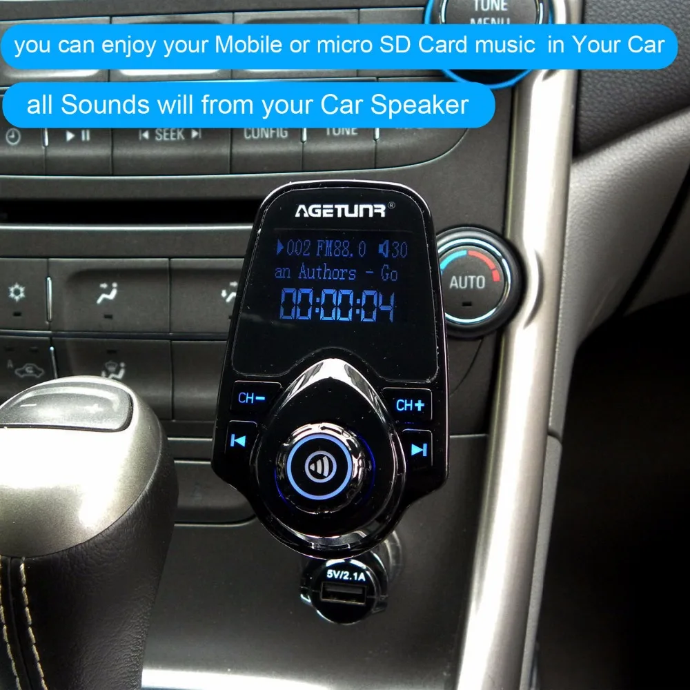 Автомобильный комплект громкой связи AGETUNR Bluetooth AUX FM передатчик MP3 музыкальный
