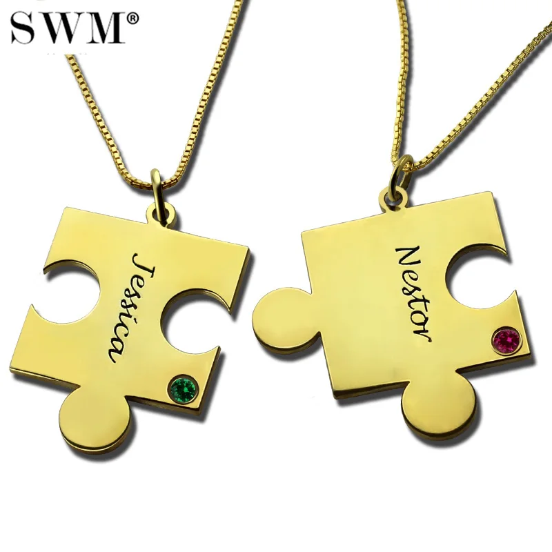 

Women' Necklace Custom Name Birth Stone Gold Color Plated Trinket Colar Feminino Paired Pendant Chain for Lovers Men Necklaces