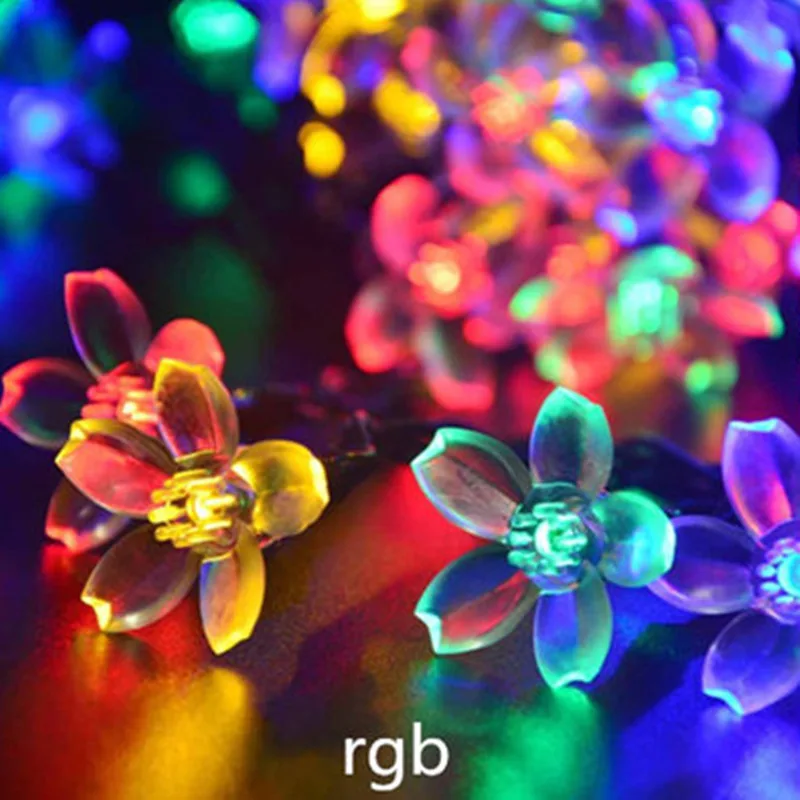 Светодиодный светильник на солнечной энергии для сада, водонепроницаемый Персиковый Цветок, 6 в, сказочный светильник, гирлянда для сада, Рождественский праздничный декор для освещения - Испускаемый цвет: multicolor